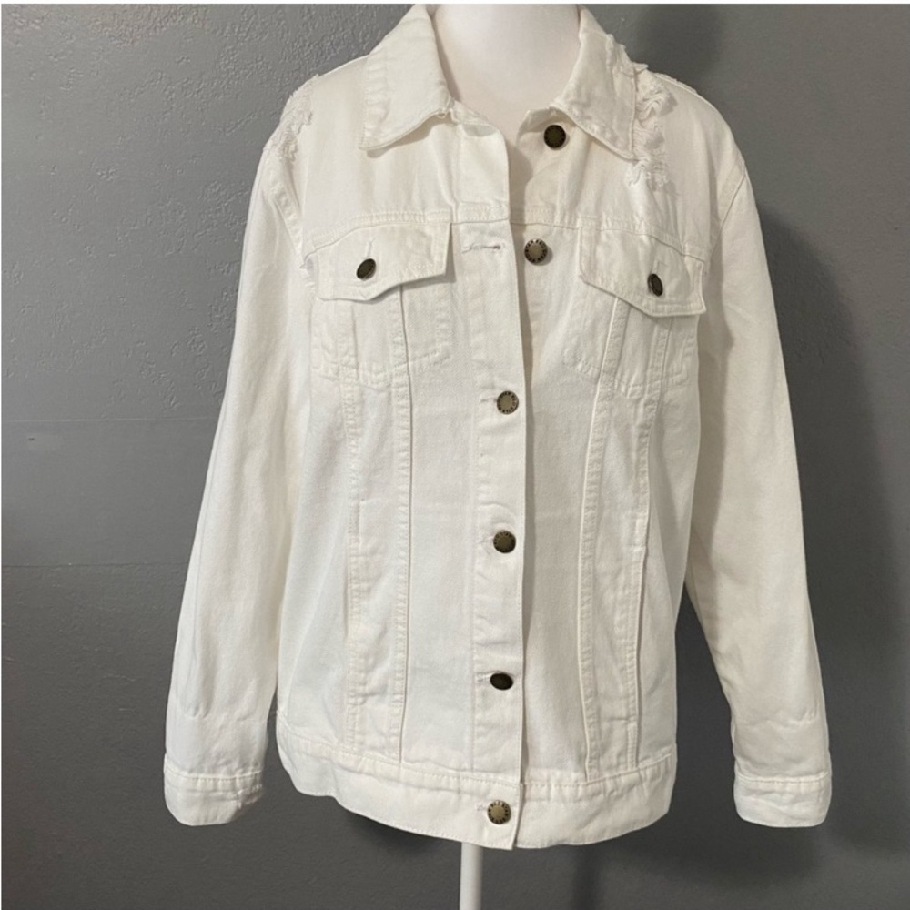 Women’s Red Star white denim jean jacket distressed oversized Classic cut Medium
